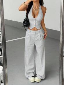 StreetHx Bộ 2 áo vest và quần sọc thường ngày cho nữ - Xám - Xem 1