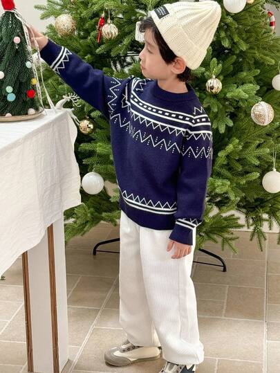 Genkimix Kids 2 件套年轻男孩休闲套装，宽松针织毛衣 + 宽松裤，秋冬