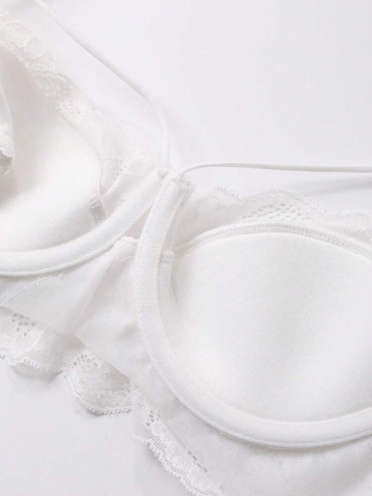 White Lace Patchwork Bow Adjustable Strap Lightly Padded Bra For Women Lingerie For Women