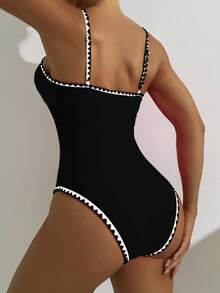 Swim Lushoire Đồ bơi một mảnh Racerback Colorblock định hình bụng cho nữ, Đồ bơi lướt sóng bãi biển mùa hè - màu đen - Xem 2