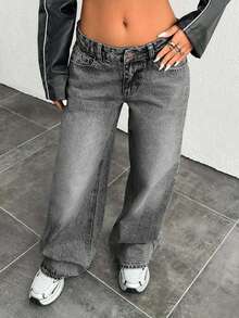 EURMUSE LOW RISE WIDELEG VINTAGE WASK Y2K JEAN - Light Grey - View 5