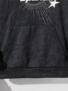 SHEIN 青少年男童水洗灰色印花卫衣，休闲学院风，舒适百搭，面料柔软，适合日常穿着、上学、外出、户外活动，秋冬季青少年男童星空图案卫衣，灰色印花卫衣 - 灰色 - 查看 8