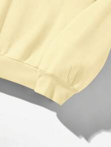 Attitoon Áo nỉ dài tay có mũ, màu vàng kem trơn, kiểu dáng đơn giản, không dây rút, thích hợp cho mùa thu đông. - Vàng nhạt - Xem 6