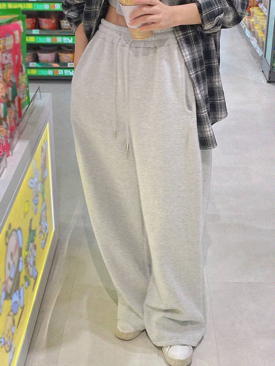 DAZY 女士休闲宽松抽绳阔腿运动裤女士慢跑裤 - 淺灰色 - 查看 1