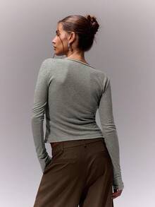 MUSERA 修身长袖上衣 休闲可爱 度假机场休闲返校秋冬优雅 - 淺灰色 - 查看 2