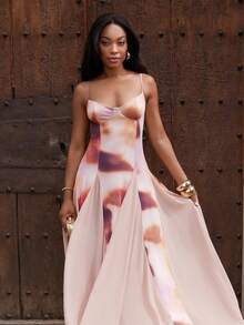 Yess Loren Autumn/Winter Multi-Color Ombre Purple Print Patchwork Dress With Oversized Hem, Suitable For Romantic Date, Party And Gathering - Multicolor - View 5