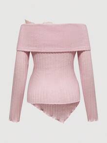 Modmama 孕妇纯色罗纹褶饰蝴蝶结长袖T恤 - 粉色 - 查看 2