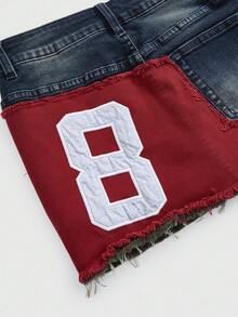 ROMWE Avant Vintage Distressed Retro Logo Denim Mini Skirt For Women - Blue - View 4