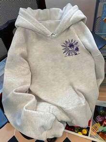 Flirla Women's Letter & Palm Tree Print Drop Shoulder Long Sleeve Casual Loose Hoodie Sweatshirt Fall Cloth For Women