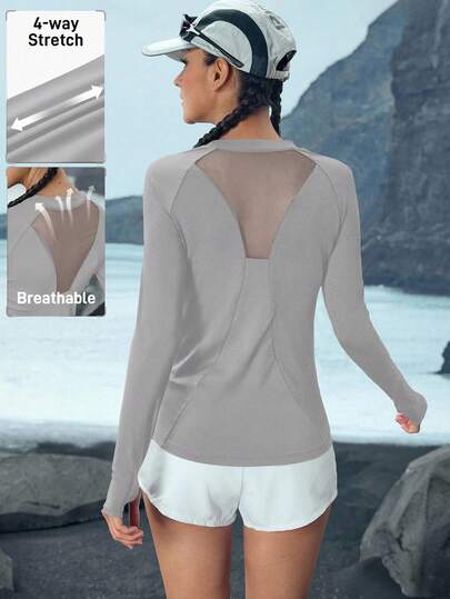 In My Nature Camiseta de manga larga casual y ajustada con cuello redondo para mujer