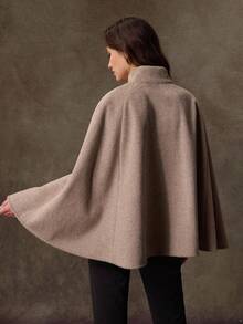 Lilora Women's Elegant Stand Collar Poncho Style Overcoat Autumn Winter - Brown - View 3