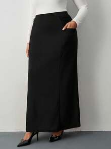 SHEIN Tall CURVE Falda larga elegante con detalle de malla fruncida y talla grande