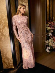 MOTF Soiréza 女式亮片刺绣优雅长袖美人鱼下摆晚会礼服