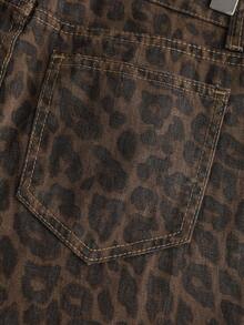 Qadelle Women's Leopard Print Straight Leg Jeans, Streetwear, Y2K Style - Multicolor - View 5