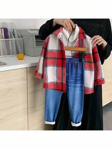SHEIN 3pcs Young Girl Woven Plaid Casual Shirt, T-Shirt And Pants Set Fall Winter - Multicolor - View 10