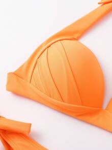 Oceva Summer Beach Halter Push Up Halter Bikini Set, Bathing Suit - Orange - View 6