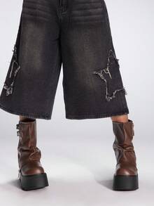 Sugerpunk 2025秋冬新款圆头厚底朋克风格扣带裤腿设计皮革户外时尚一脚蹬中筒靴 - 棕色 - 查看 5