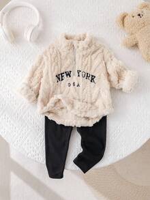 Babygirl 蓬松长袖卫衣套装，秋冬 - 米色 - 查看 3