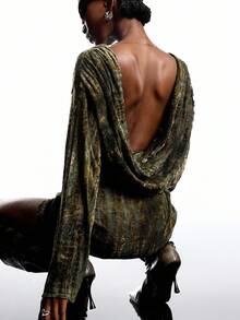 LYSMO 女式性感褶饰露背垂坠领时尚迷你连衣裙 - 彩色 - 查看 3