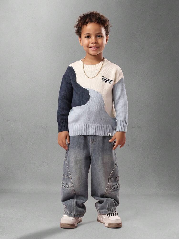 Color Block Knitted Sweater With Ribbed Trim