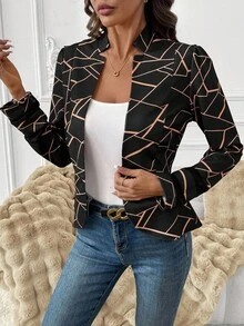 SHEIN Clasi 女式几何印花长袖前开式休闲轻便夹克，秋季 - 彩色 - 查看 5