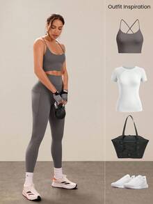 GLOWMODE 26英寸Powersculpt™-Air速干吸汗训练紧身裤，带侧袋，高强度运动跑步训练 - 深灰色 - 查看 7