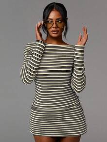 Athîral Women's Striped Long Sleeve Mini Dress - Apricot - View 4