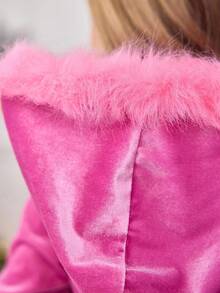 2pcs/Set Young Girls Elegant Fashion Comfortable Party & Street Velvet Hoodie Sweatshirt Jacket & Loose Fit Sweatpants Set, Pink Faux Fur Patchwork, Cute Casual Retro Autumn/Winter, Matching Mother-Daughter, Sister Sets Pink Clothes Pink Outfit Full Outfit Set Valentines Day Pink Outfit Pink Set Christmas Clothes Pink Outfit Teen - Pink - View 9