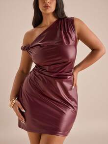 SHEIN BAE 勃艮第红亮片迷你连衣裙，性感优雅的初秋、万圣节派对装 - 酒紅色 - 查看 1