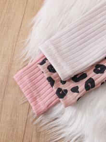 SHEIN 3 件女童秋冬高领长袖上衣 - 纯粉色 + 豹纹 + 猫咪图案汗衫套装 - 彩色 - 查看 3