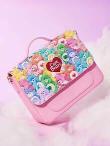 SHEIN X Care Bears 1pc Cartoon Print PU Leather Handbag With Adjustable Shoulder Strap, Large Capacity Suitable For Commuting, School, Weekend Trips, Energetic & Cute, Bag, College Style, Cheer Bear, Bear, Share Bear - Pink - View 2