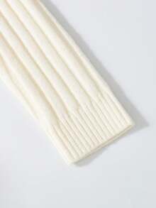 少女高领半拉链粗针织休闲毛衣，适合居家、外出、派对、返校、秋冬季、圣诞节和万圣节等场合。 - 白色 - 查看 4