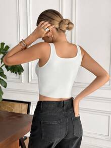 SHEIN Essnce Notched Detail Crop Tank Knit Top - White - View 2