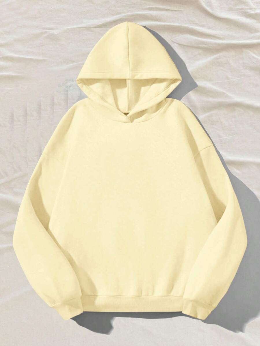 Attitoon Áo nỉ dài tay có mũ, màu vàng kem trơn, kiểu dáng đơn giản, không dây rút, thích hợp cho mùa thu đông. - Vàng nhạt - Xem 1