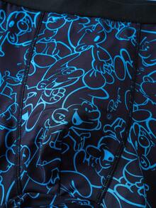 SHEIN X The Smurfs 男士舒适柔软卡通图案平角裤 - 黑色 - 查看 3