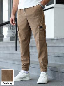 Manfinity Homme Men's Mature Casual Corduroy Cargo Pants, Suitable For Daily Casual Wear, Weekend Outings, Outdoor Activities, Travel, Social Gatherings With Friends. This Pant Is An Indispensable Versatile Item In A Man's Wardrobe, Making It A Great Gift For A Boyfriend Or Husband. Men Corduroy Joggers Men Brown Corduroy Pants Brown Cargo Joggers Men Cargo Pants Men Corduroy Cargo Pants, Fall Winter