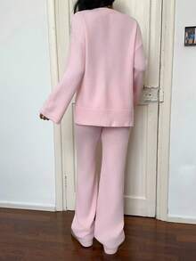 SHEIN Unity Women's Casual Solid Color Knitted Sweater And Pants 2 Pieces Set, Autumn/Winter