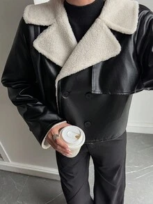 Livesso Women Faux Fur Lined Loose Regular Jacket, Autumn Fleece Lined,Winter