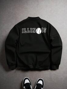 Manfinity EMRG Áo khoác bomber lót nhiệt in họa tiết Chicago dành cho nam, Thu Đông, Quà tặng hoàn hảo cho bạn trai và chồng trong ngày lễ - màu đen - Xem 2