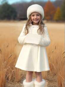 Emery Rose Kids Emery Rose Kids Young Girl Cute White Hooded Jacket, Gloves Set, Versatile For Autumn/Winter Fall