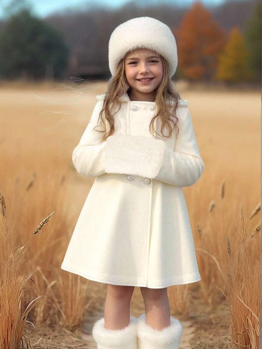 Emery Rose Kids Emery Rose Kids Young Girl Cute White Hooded Jacket, Gloves Set, Versatile For Autumn/Winter Fall