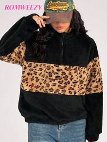 Teen Girl Contrast Color Block Loose Fit Half-Zip Raglan Jacket Fall Winter - Multicolor - View 4