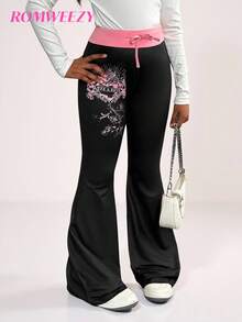 Tween Girls' Casual Printed Drawstring Flare Sweatpants - Multicolor - View 4