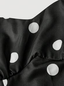 SHEIN MOD Vestido de longitud media con cuello halter, lunares y adorno de encaje vintage - Negro - Ver 3
