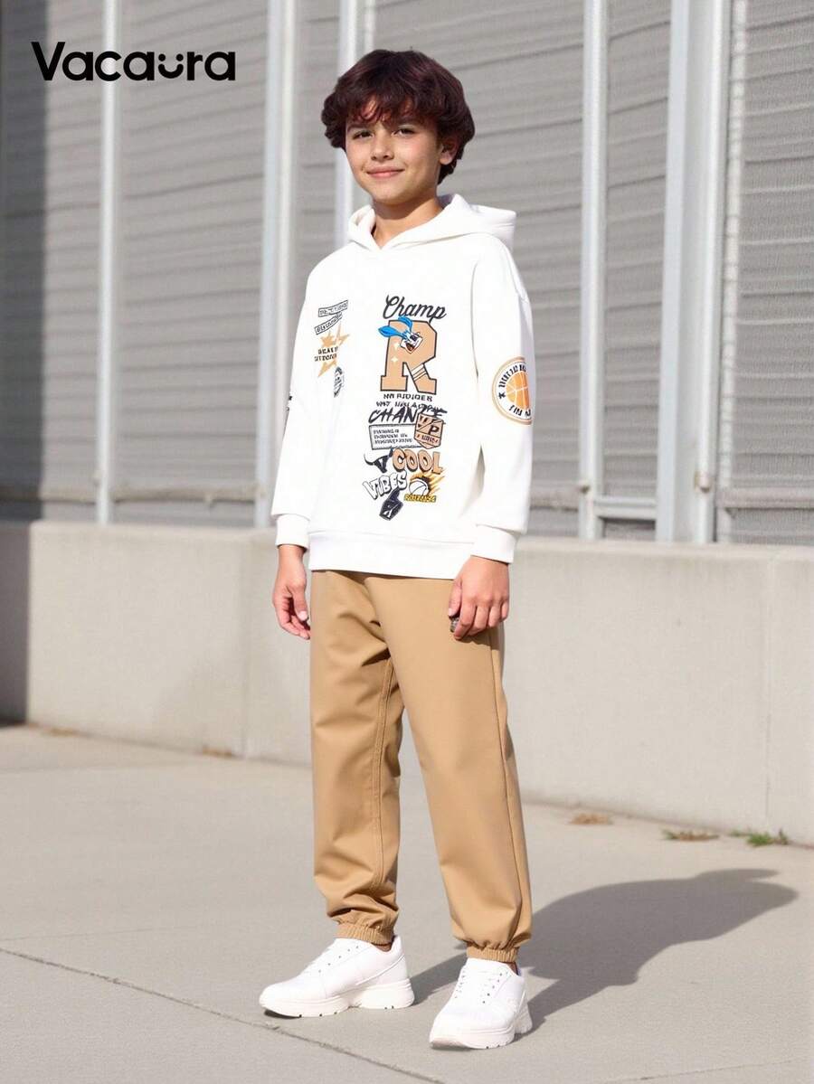 2pcs/Set Boys Casual Graphic Print Hoodie Set, Suitable For Streetwear, School, And Commute Fall Winter - Multicolor - View 1