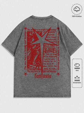 Street Life Maglietta casual in cotone a maniche corte con lavaggio acido, stile punk, da uomo