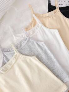 5pcs/Set Girls Assorted Color Minimalist Sweet Sports Soft Cotton Comfortable Camisole Undershirt, Can Be Worn Inside Or Outside, Suitable For Dancing Fall Winter
