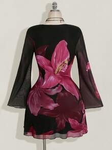 SHEIN ICON Váy thu cỡ lớn cho nữ, Váy dài tay cho nữ, Váy lễ hội tay kèn lưới hoa lớn cổ điển Y2k mặc hàng ngày - Nhiều màu - Xem 2
