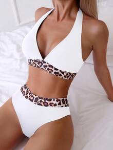 Swim Basics Bộ đồ bơi nữ 2025, Họa tiết ngẫu nhiên, Bản quyền mua Bikini hai mảnh Leopard Bikini Bộ bikini cạp cao - trắng - Xem 1