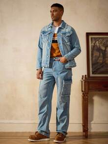 RivetRise Casual Distressed Washed Blue Denim Outfit, Slim Fit, Street Style, Suitable For Spring & Autumn - Blue - View 1